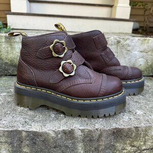Dr. Martens Devon 'Flower Buckle' Grizzly Leather Brown Platform Boots